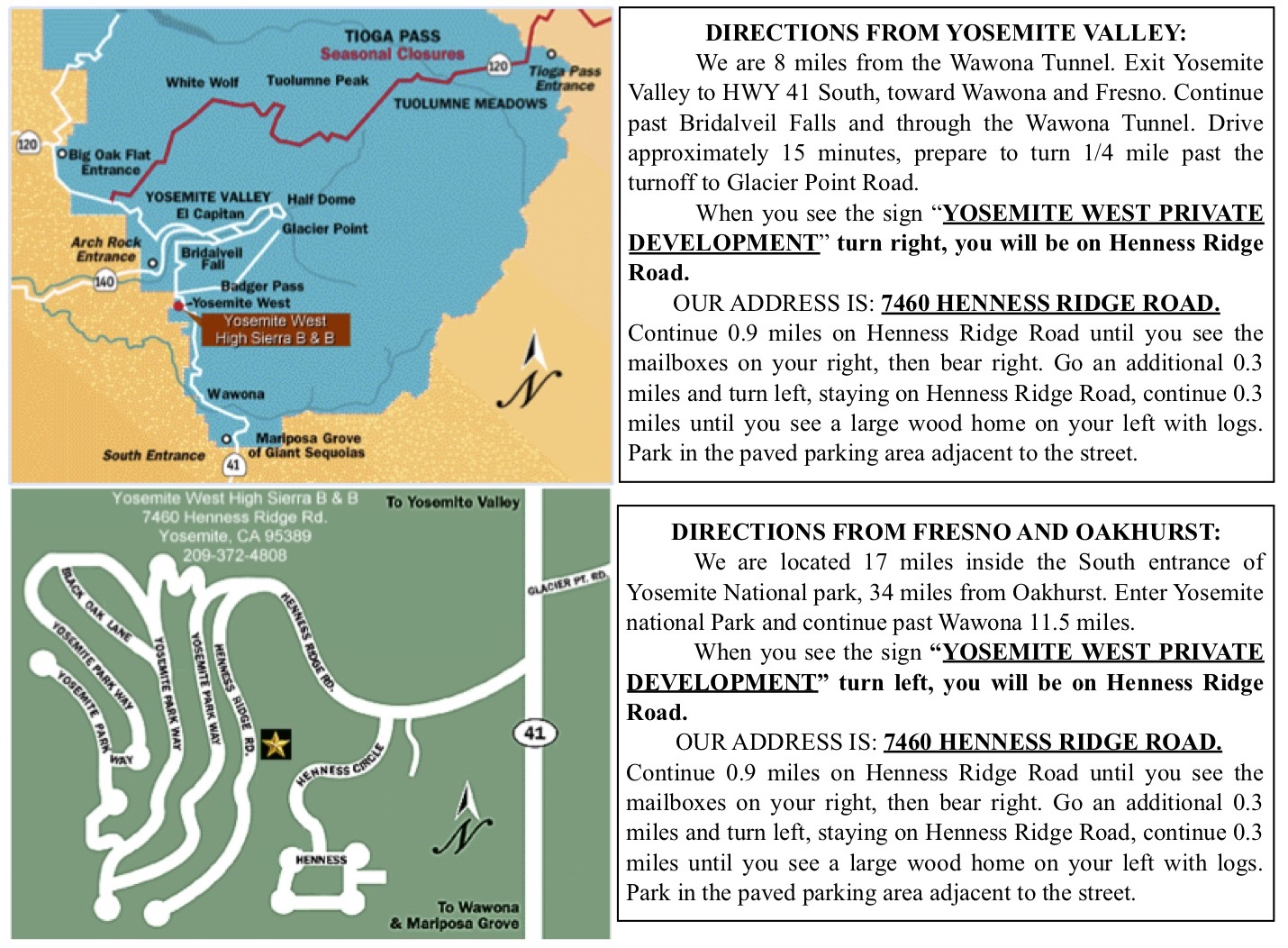 Map and Directions to Yosemite West High Sierra B & B